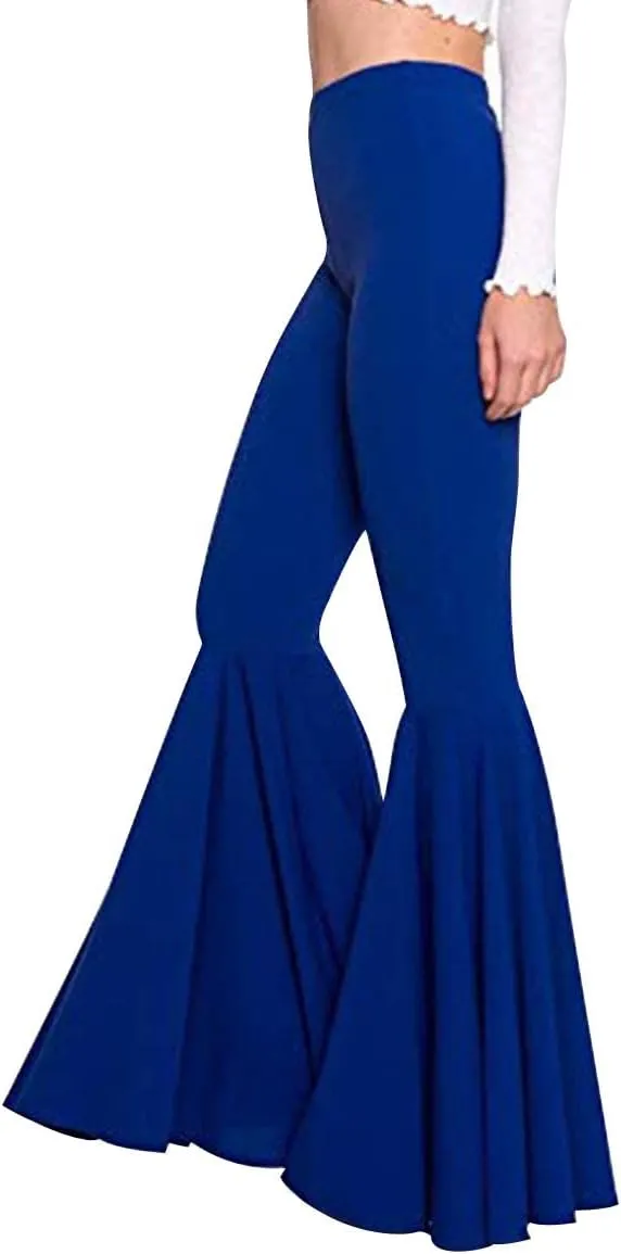 Womens High Waisted Bell Bottom Pants Mermaid Ruffle Flare Pants High Fashion Palazzo Pant Yoga Pants Leggings