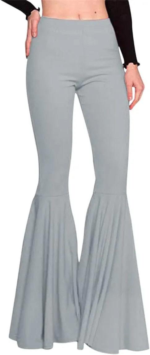 Womens High Waisted Bell Bottom Pants Mermaid Ruffle Flare Pants High Fashion Palazzo Pant Yoga Pants Leggings