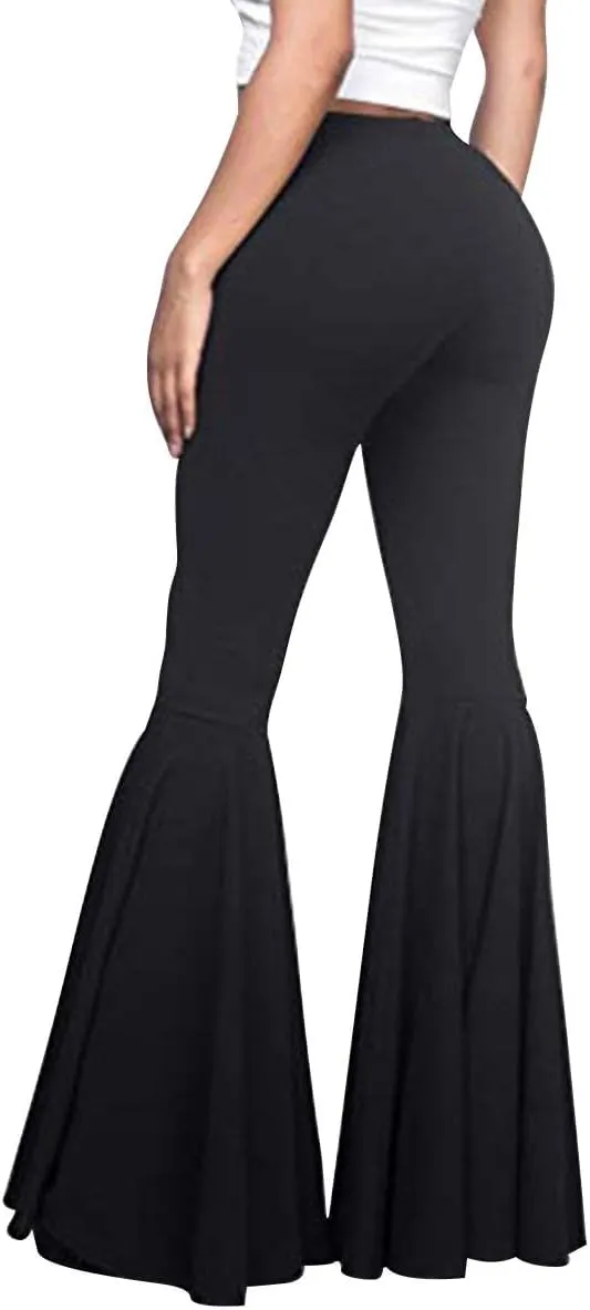Womens High Waisted Bell Bottom Pants Mermaid Ruffle Flare Pants High Fashion Palazzo Pant Yoga Pants Leggings