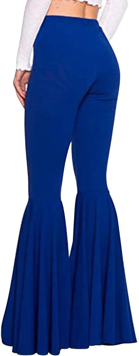 Womens High Waisted Bell Bottom Pants Mermaid Ruffle Flare Pants High Fashion Palazzo Pant Yoga Pants Leggings