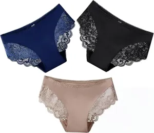 Womens High Waisted Underwear Panties Sexy Lace Hipster No Show Soft Stretch Cheeky Panties
