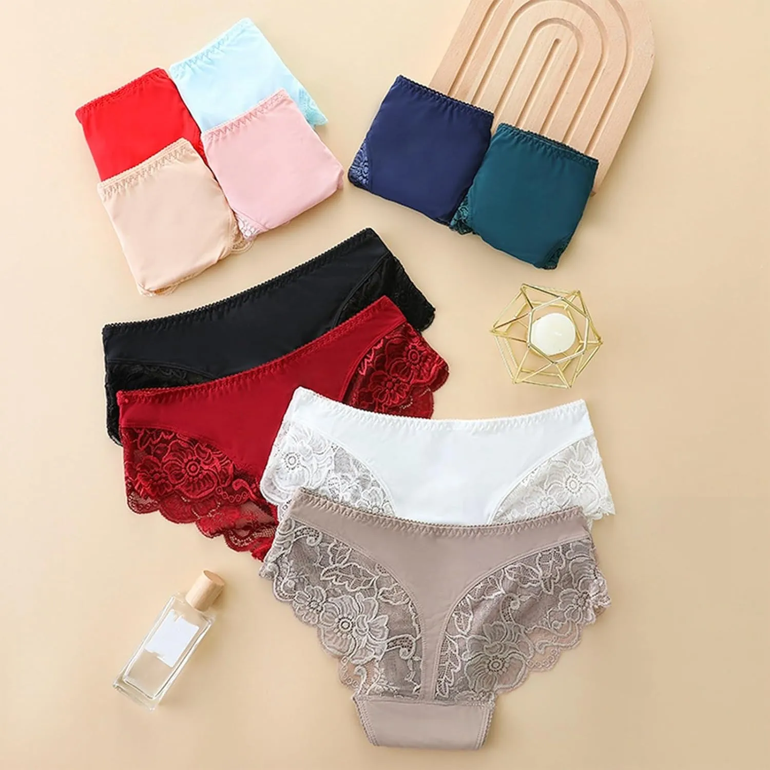 Womens High Waisted Underwear Panties Sexy Lace Hipster No Show Soft Stretch Cheeky Panties