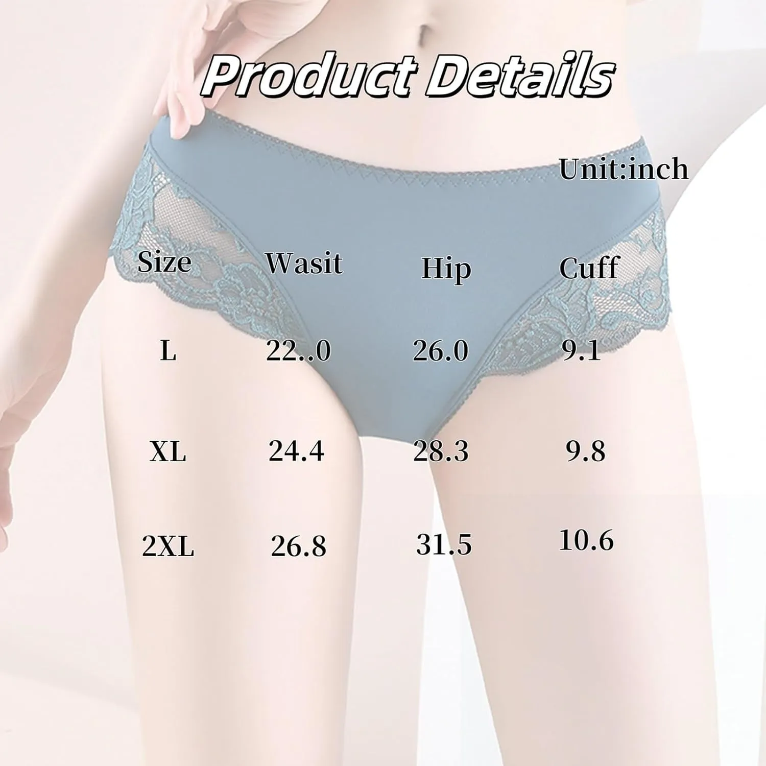 Womens High Waisted Underwear Panties Sexy Lace Hipster No Show Soft Stretch Cheeky Panties
