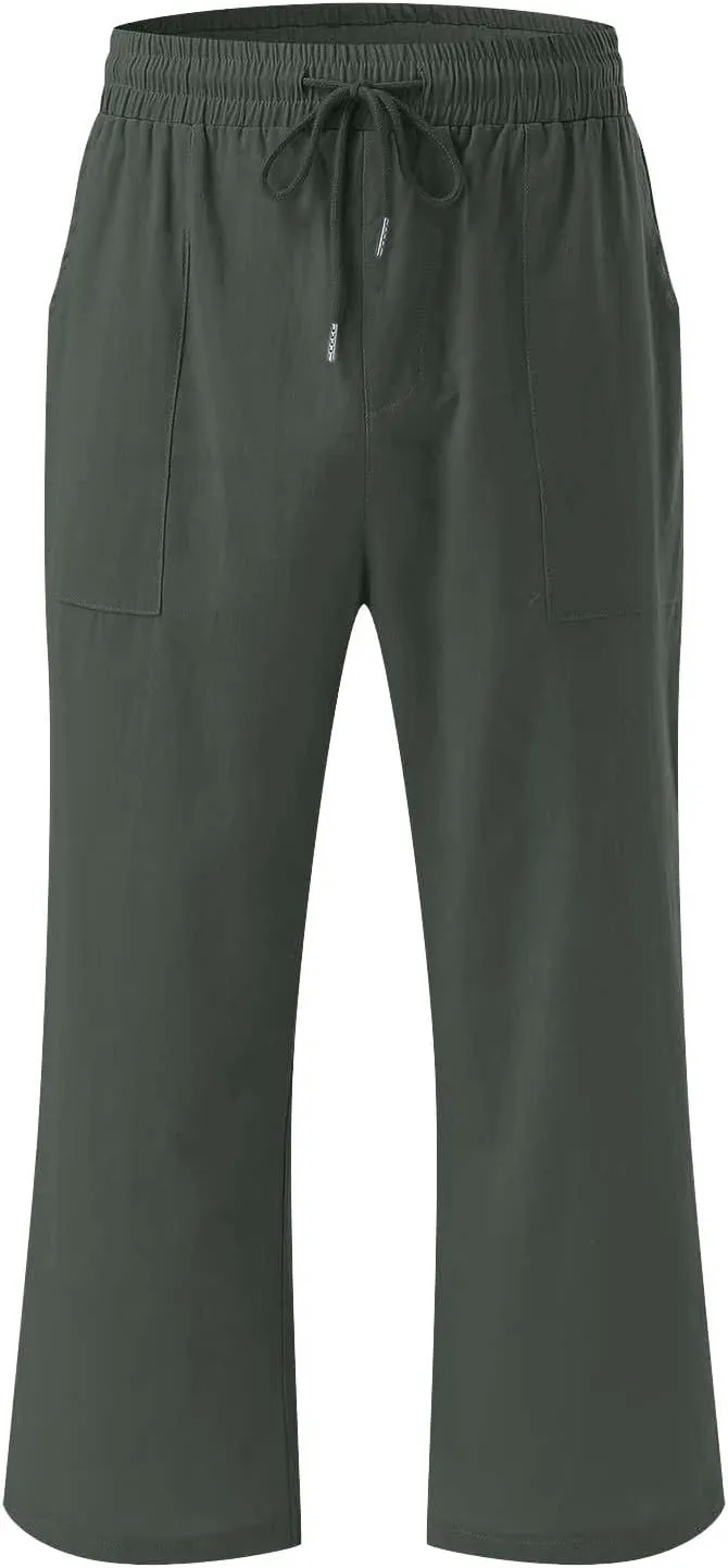 Women's Joggers Casual Straight Leg Capri Soft Pants Elastic Waist Lightweight Beach Capri Trouser with Pockets