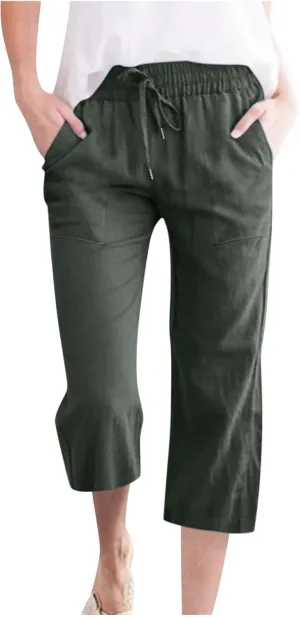 Women's Joggers Casual Straight Leg Capri Soft Pants Elastic Waist Lightweight Beach Capri Trouser with Pockets