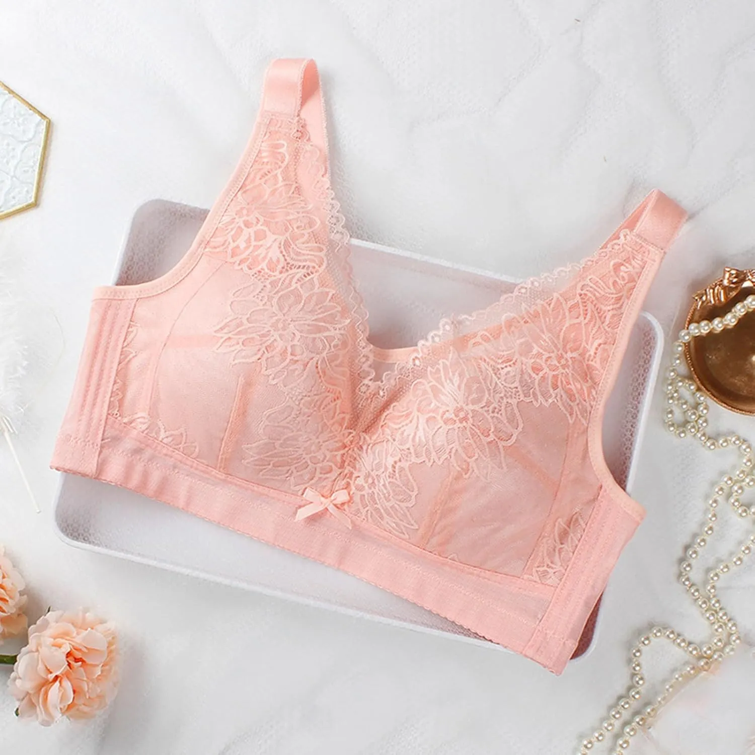 Womens Lace Sexy Everyday Bras No Underwire Adjustable Straps Breathable Push Up Bra V Neck Full Coverage Bralettes