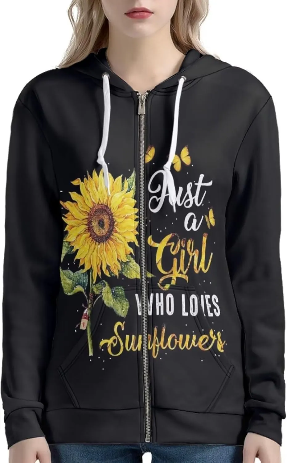 Women's Long Sleeve Hoodie with Smooth Zipper Casual Sweatshirt Y2K Hooded Cardigan Size XS-5XL