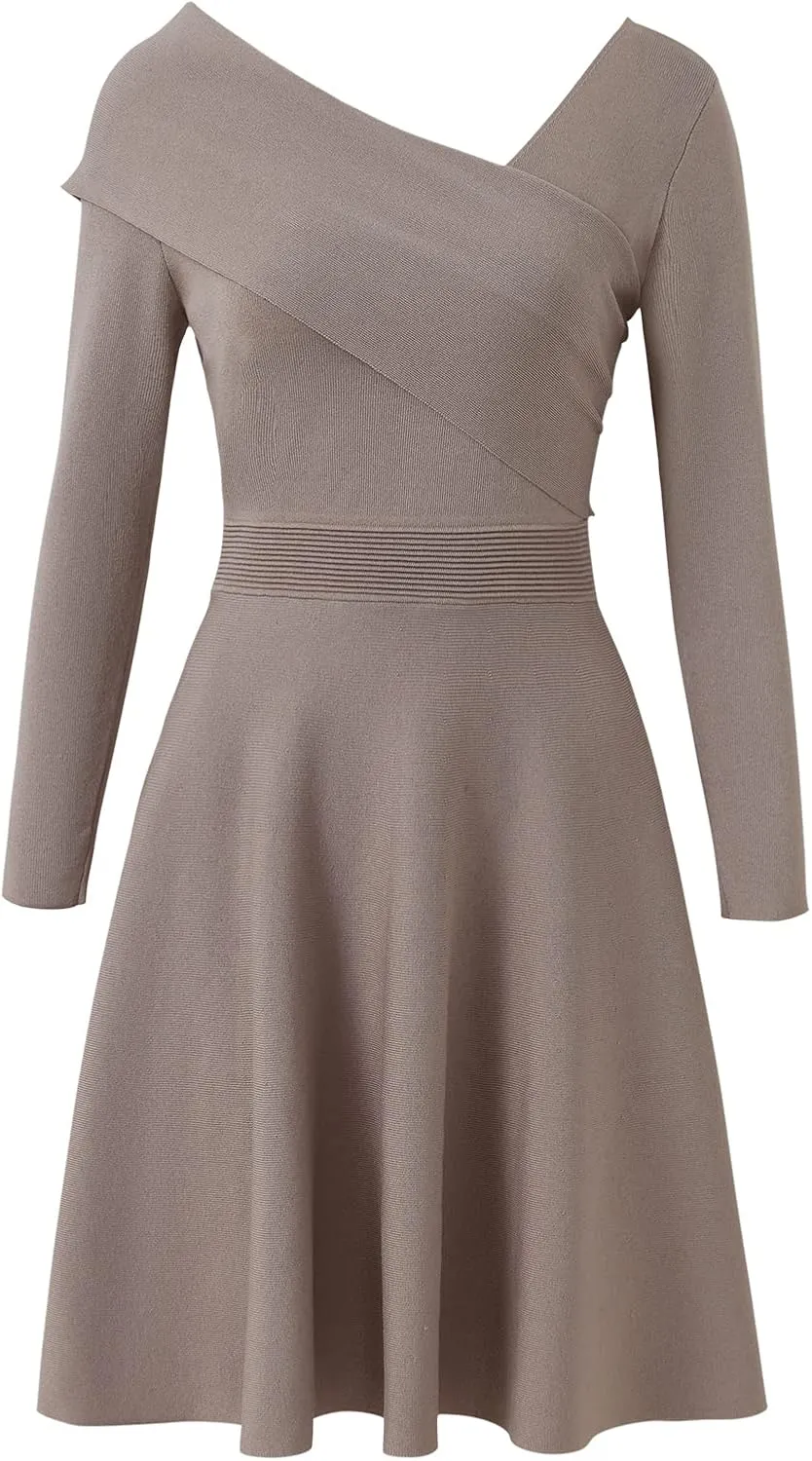 Women's Long Sleeve Wrap Midi Dresses A Line Swing Dress