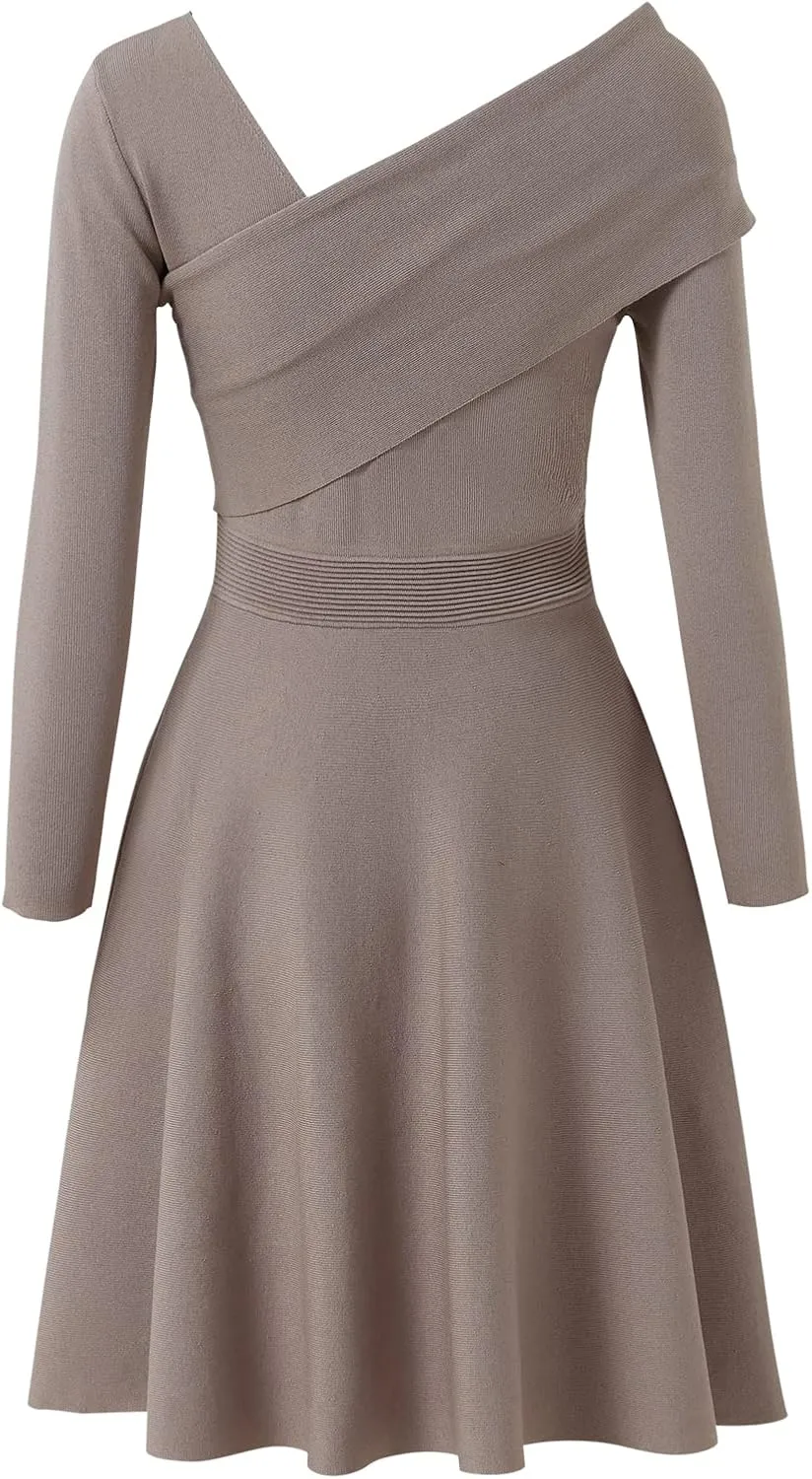 Women's Long Sleeve Wrap Midi Dresses A Line Swing Dress