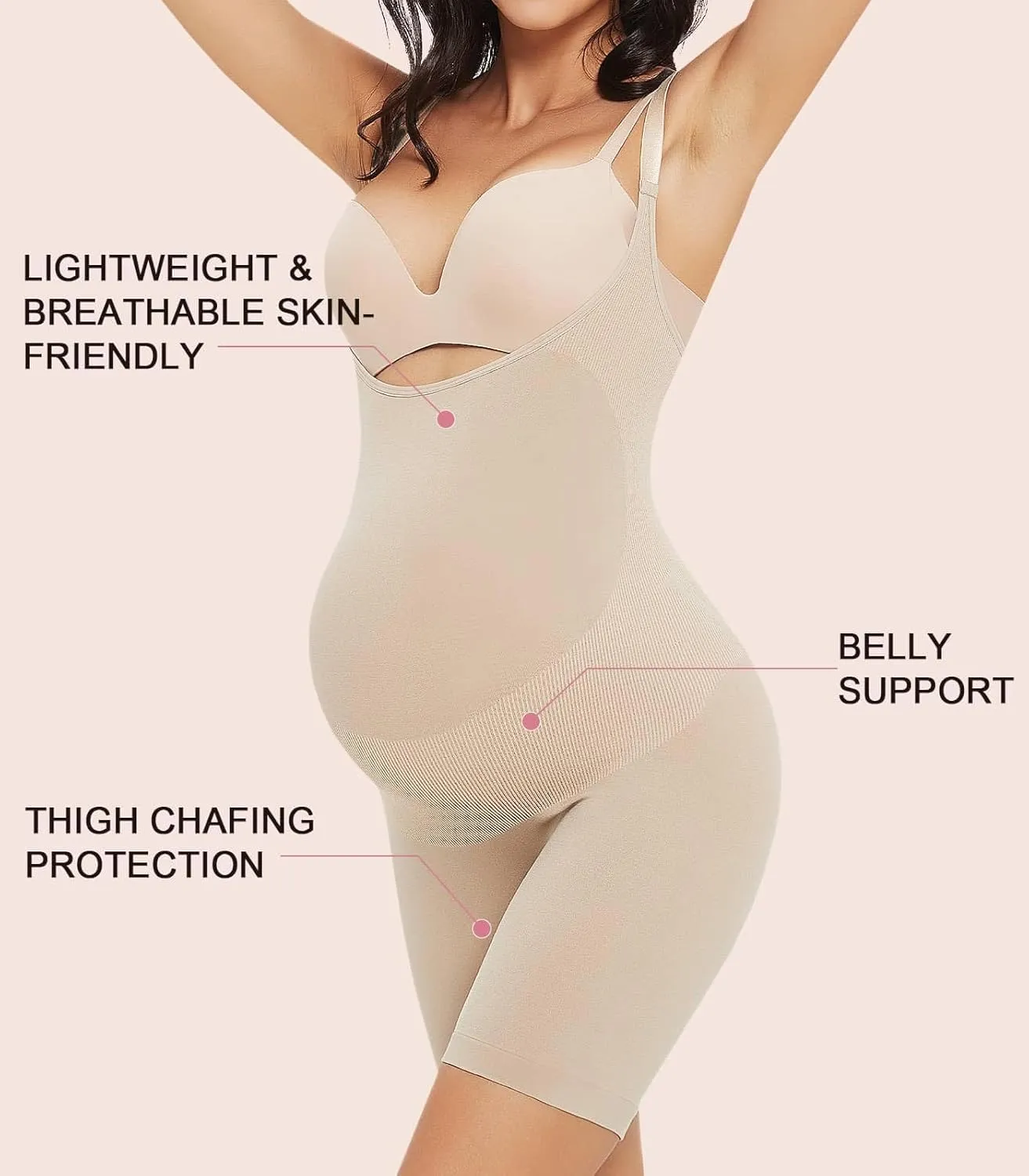 Women's Maternity Bodysuit Pregnancy Shapewear Bump Support Shorts Seamless Adjustable Straps Romper Jumpsuit