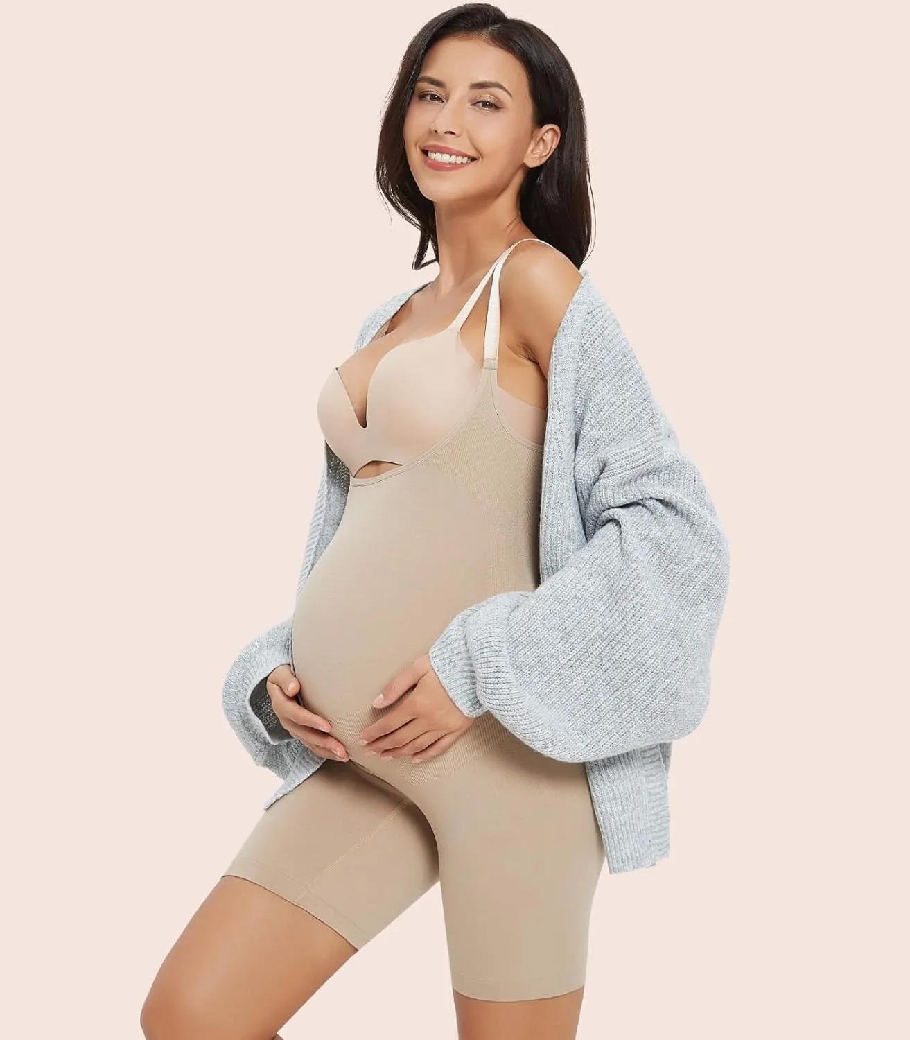 Women's Maternity Bodysuit Pregnancy Shapewear Bump Support Shorts Seamless Adjustable Straps Romper Jumpsuit