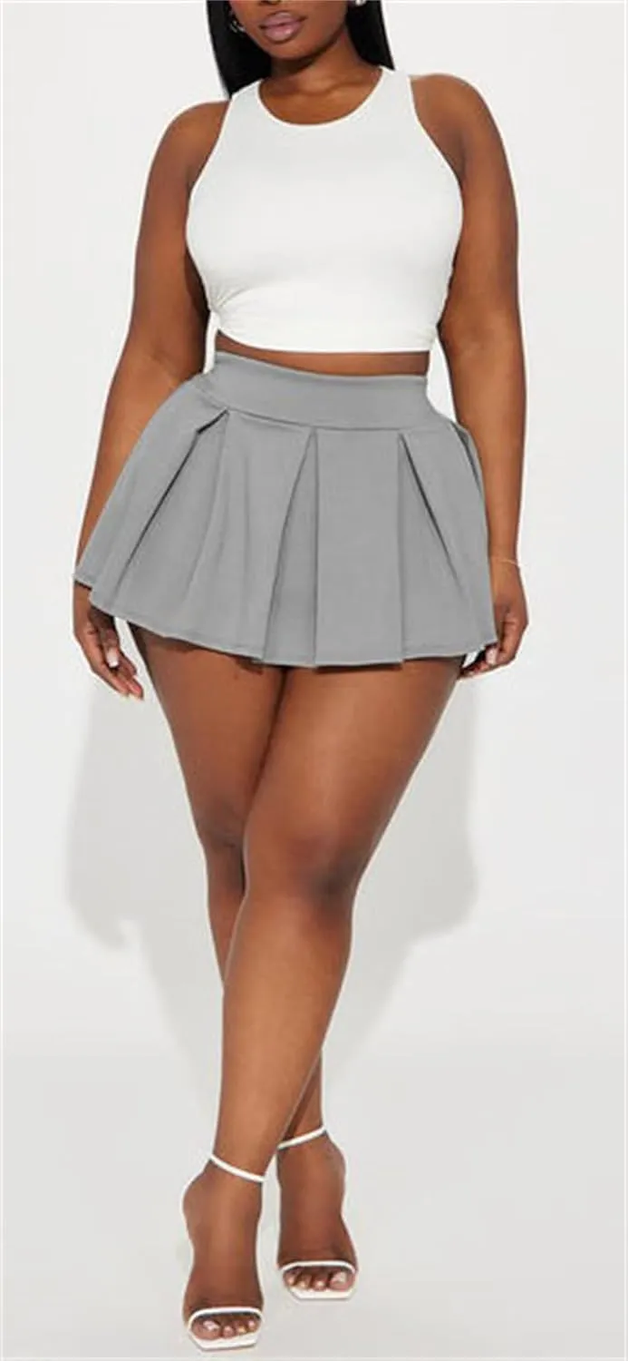 Womens Mini Pleated Skirt Y2k Skater Skirt Girl Sexy A-Line Club School Skirt Skater A-line Pleated Mini Skirt