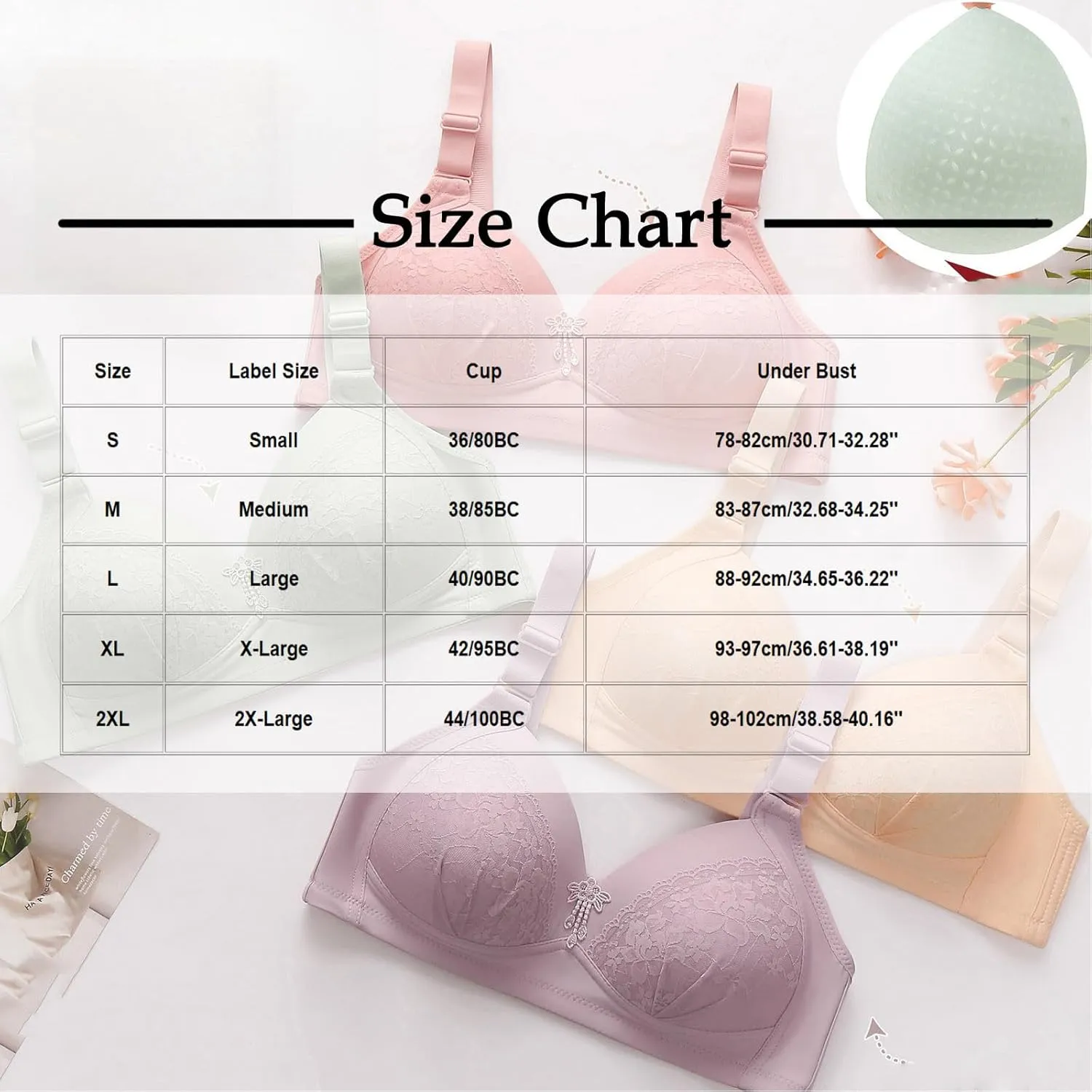 Womens No Underwire Lace Bra Full Coverage Adjustable Straps Bralettes Comfy Breathable Push Up Lifting Everyday Bra