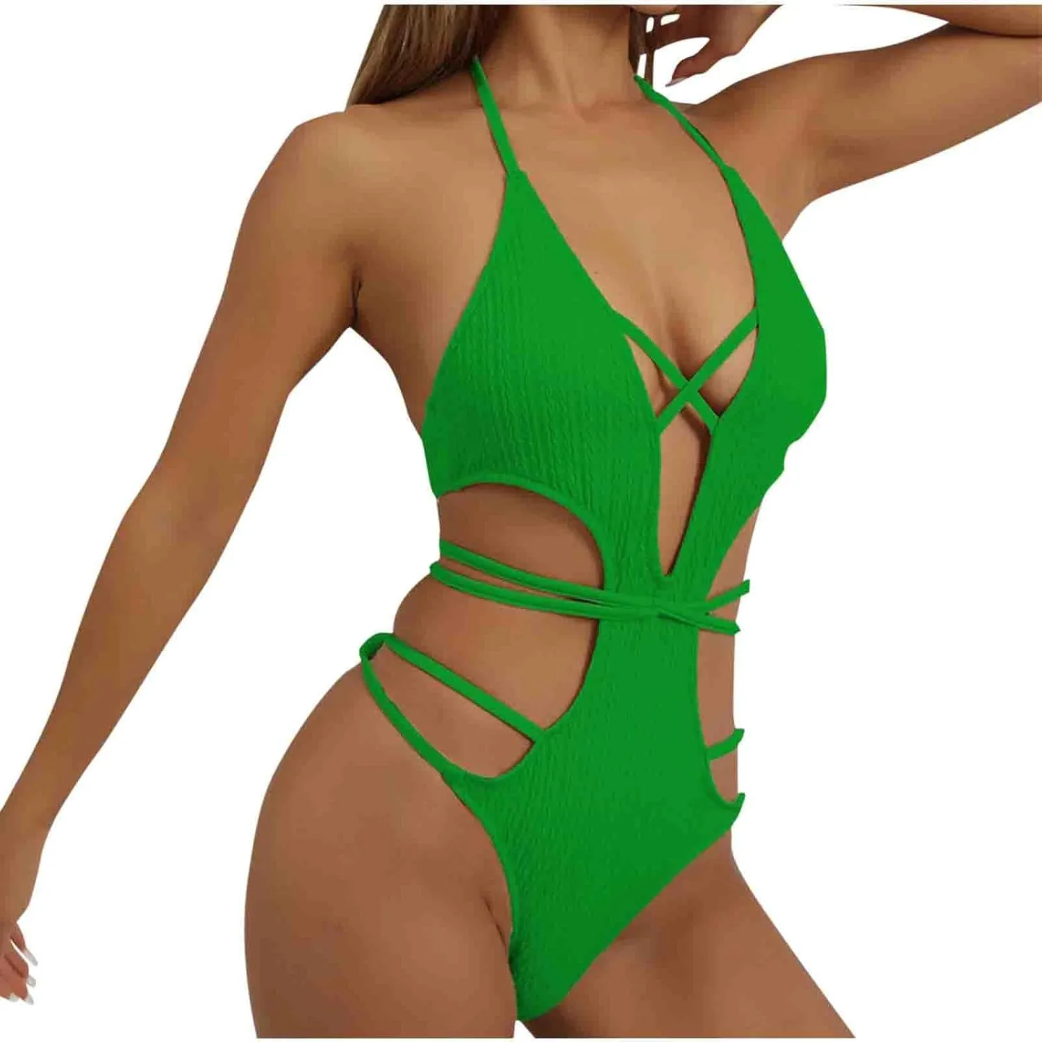 Women's One Piece Swimsuit Tummy Control Slimming Bathing Suits V Neck Cut Out Cross Backless Swimwear Sexy Monokini