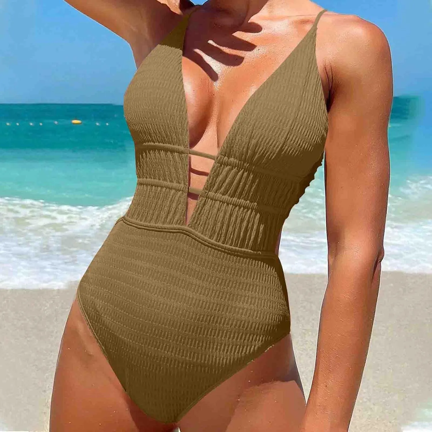 Women's One Piece Swimsuit Tummy Control Slimming Bathing Suits V Neck Cut Out Cross Backless Swimwear Sexy Monokini