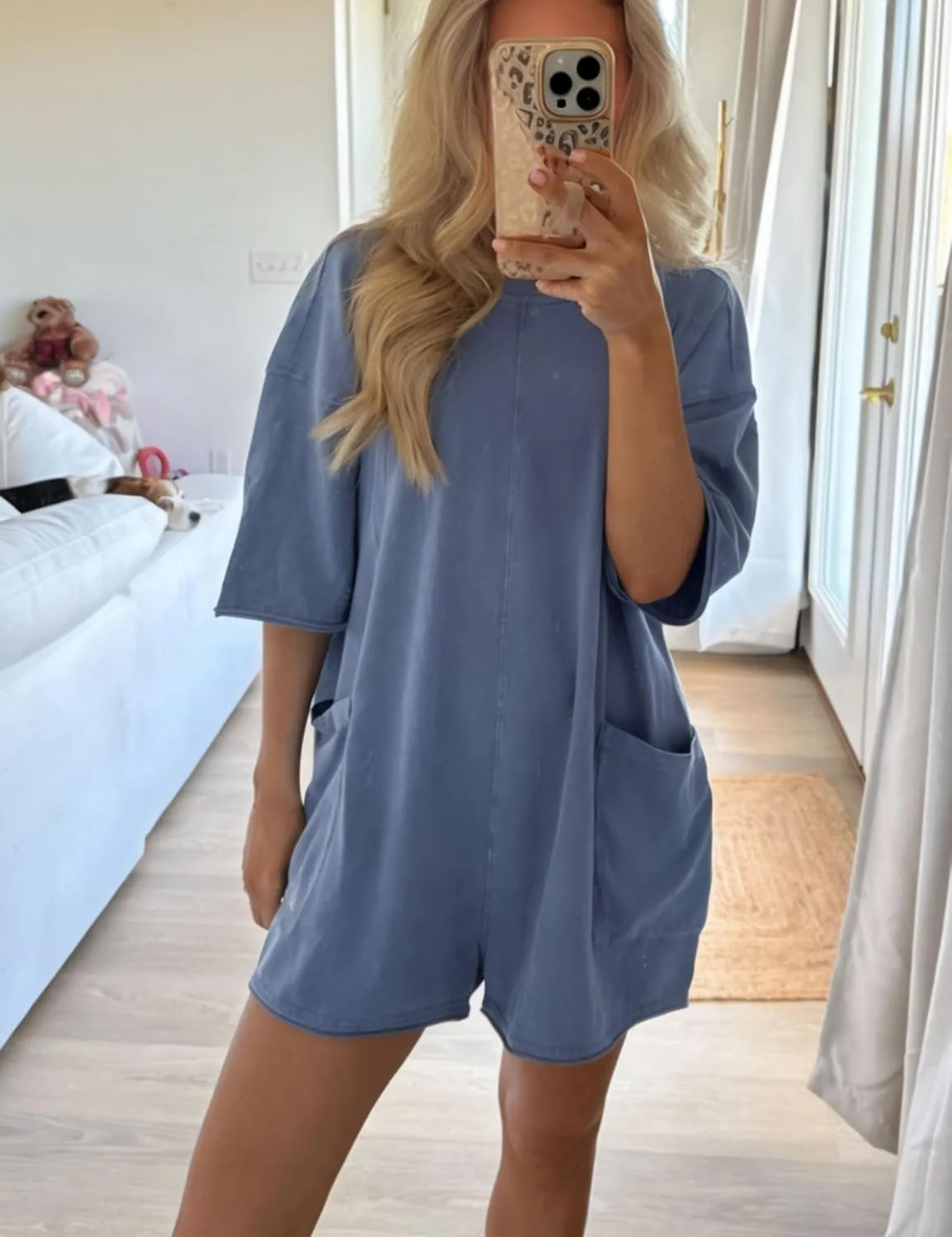 Women's Oversized Tee Romper V Neck Short Sleeve Athletic One Piece Shorts Jumpsuit with Pockets