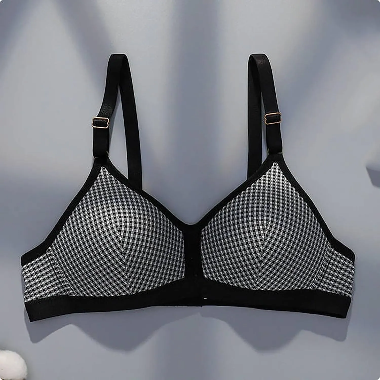 Womens Plaid No Underwire Bras Full Coverage Comfort Push Up Lift Bralette Lightweight Adjustable Straps Everyday Bra