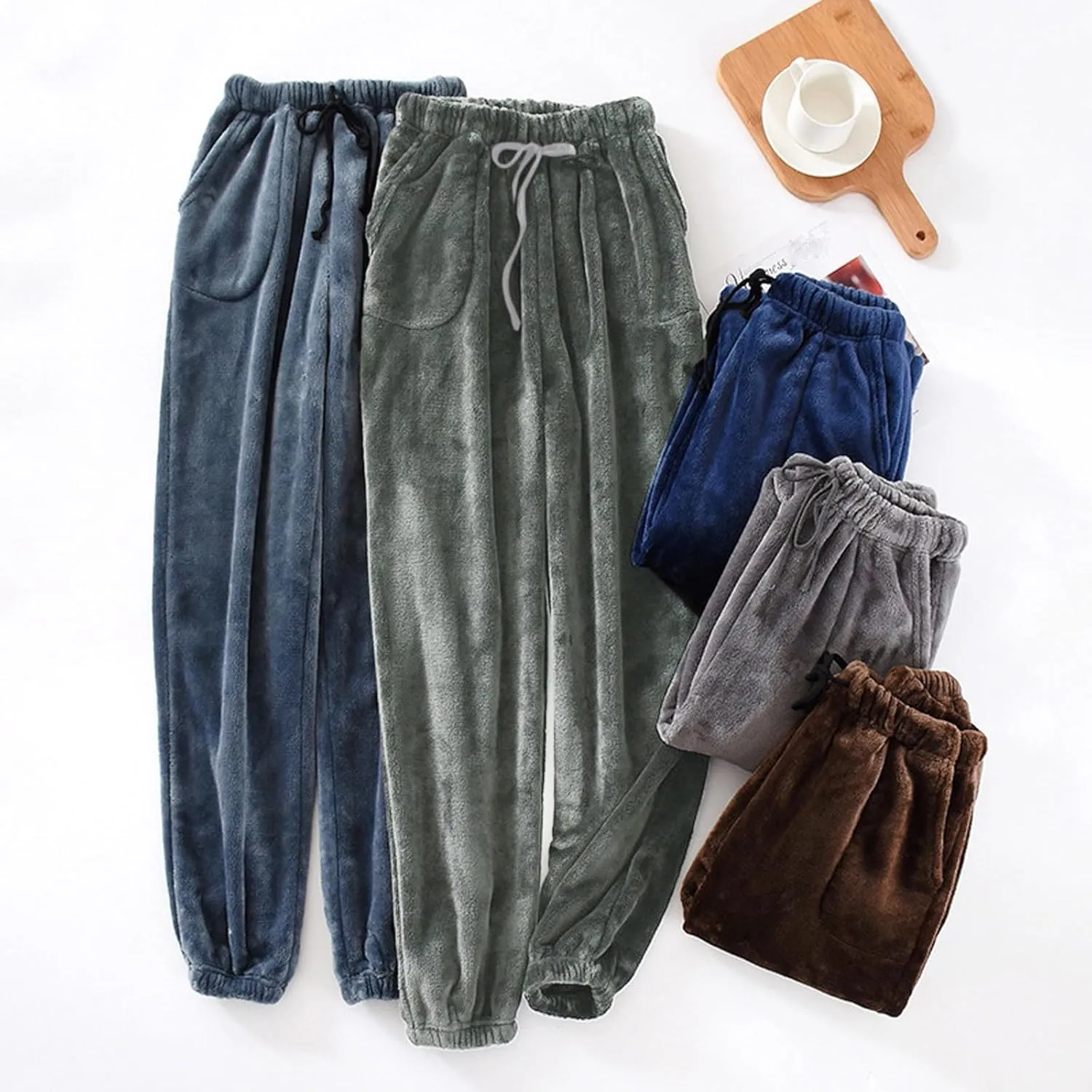 Womens Plush Pajama Pants Cute Versatile Fleece Elastic Waist Straight Bottoms Loose Lounge Pants Comfy Loungewear