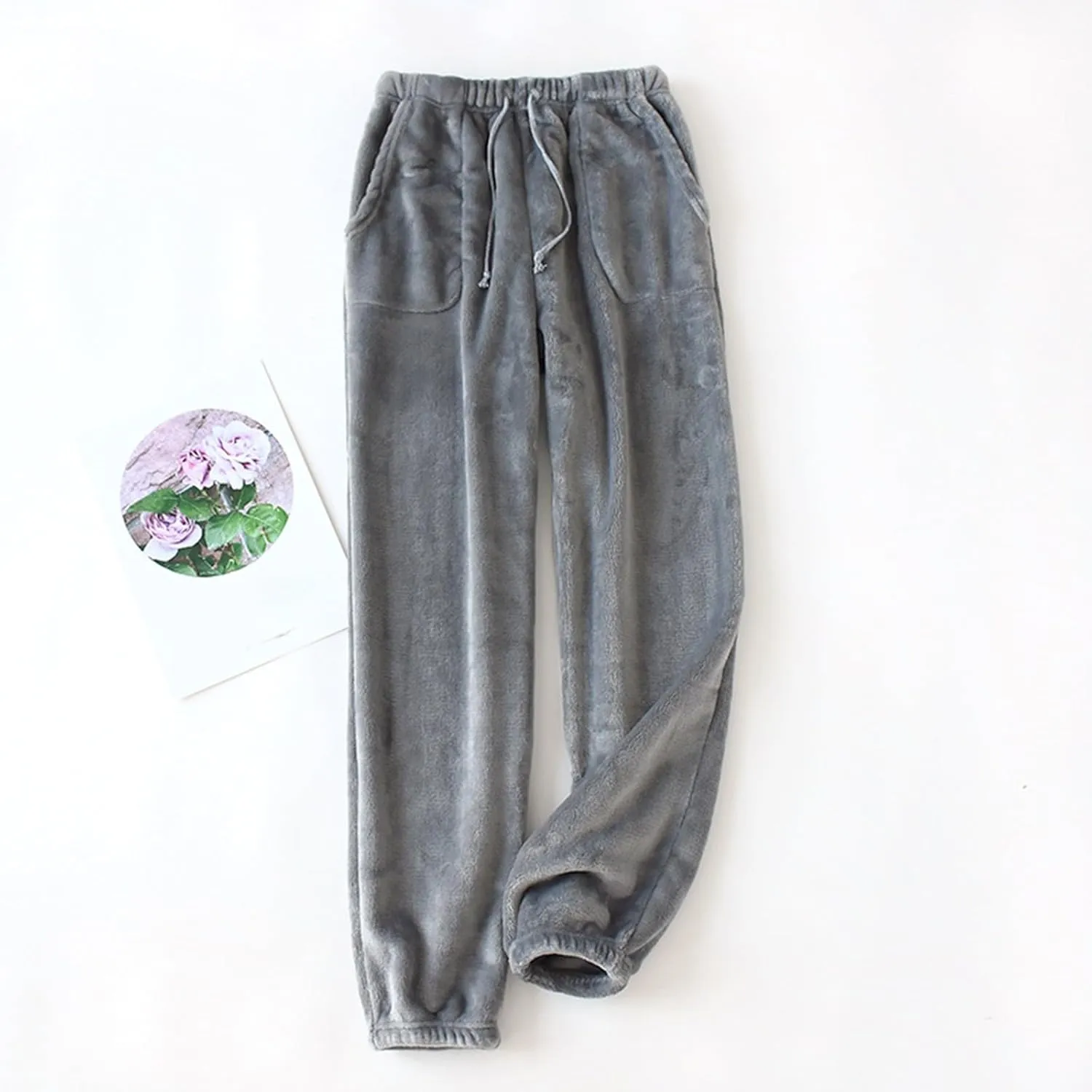 Womens Plush Pajama Pants Cute Versatile Fleece Elastic Waist Straight Bottoms Loose Lounge Pants Comfy Loungewear