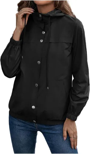 Womens Rain Jacket with Hood Waterproof Anorak Hooded Raincoat Long Sleeve Winter Warm Smooth Lightweight Outdoor Coat