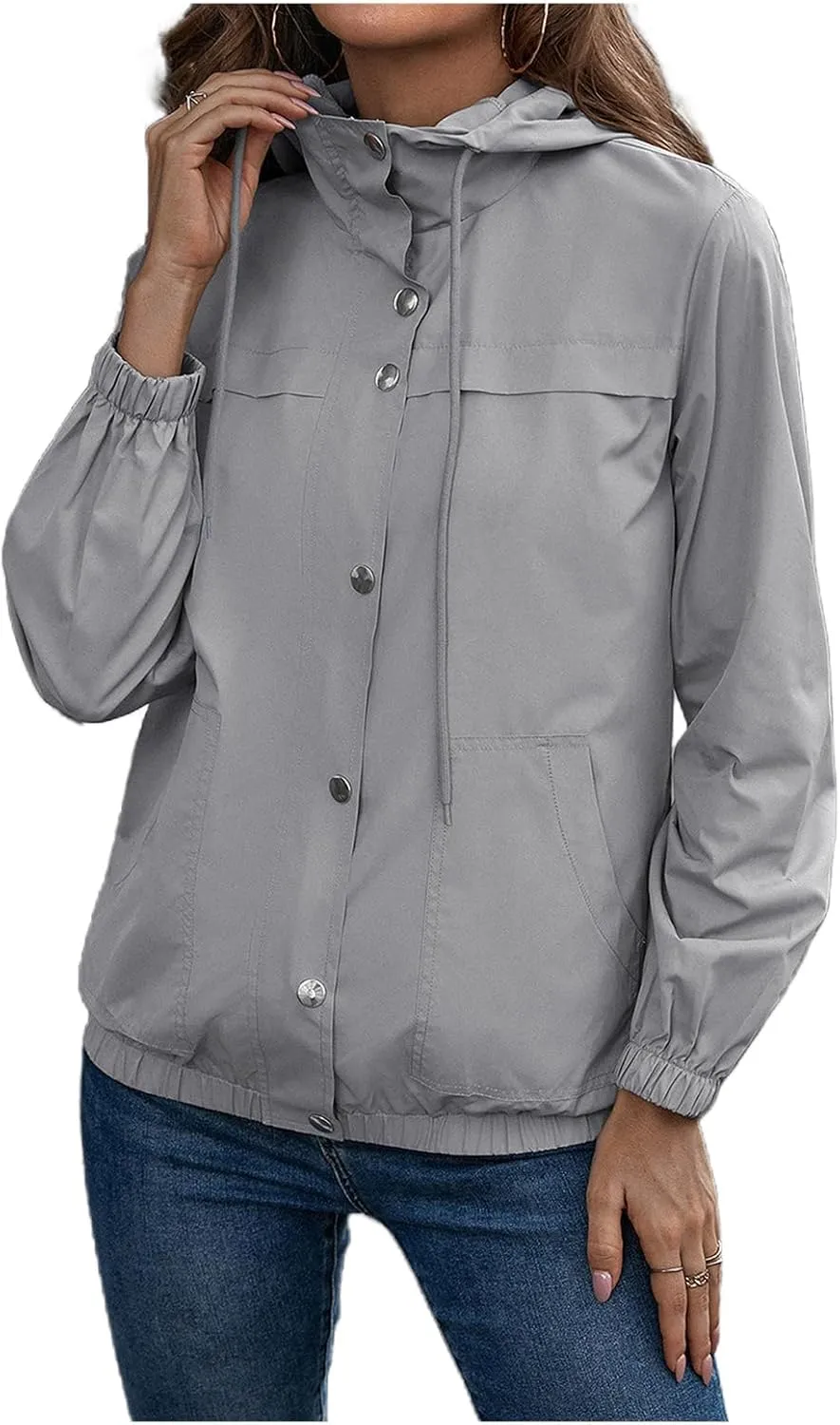Womens Rain Jacket with Hood Waterproof Anorak Hooded Raincoat Long Sleeve Winter Warm Smooth Lightweight Outdoor Coat
