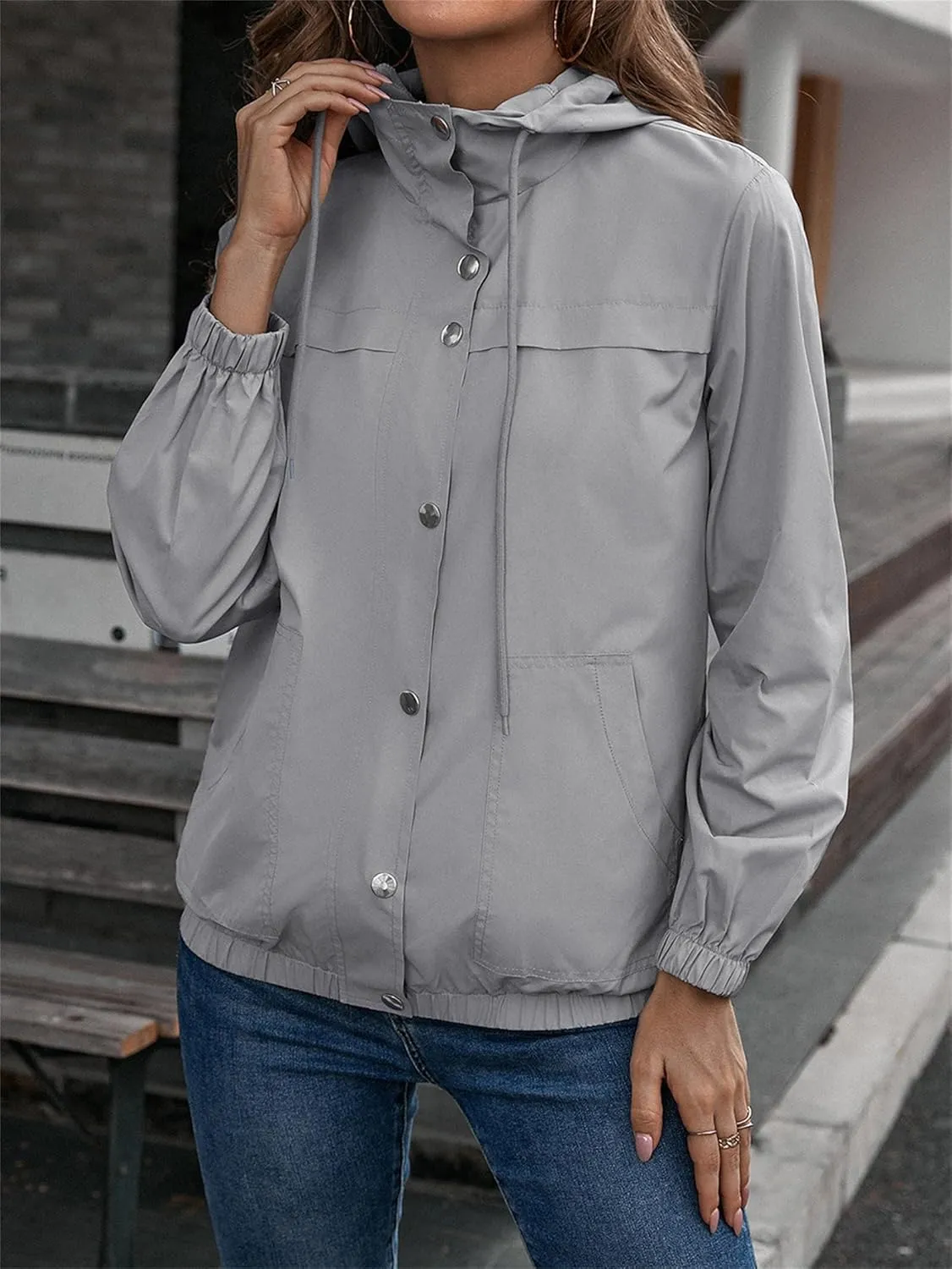 Womens Rain Jacket with Hood Waterproof Anorak Hooded Raincoat Long Sleeve Winter Warm Smooth Lightweight Outdoor Coat