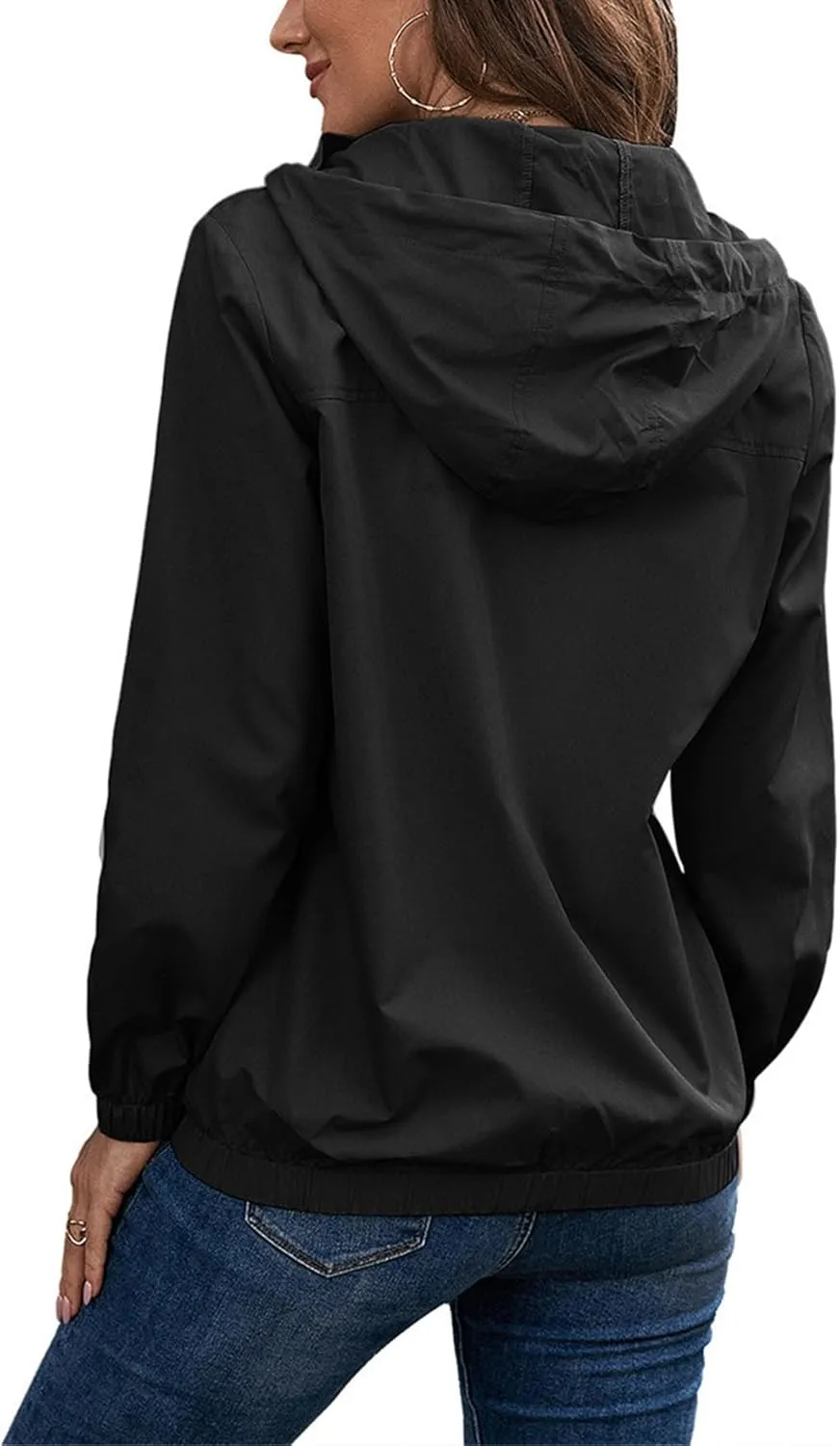 Womens Rain Jacket with Hood Waterproof Anorak Hooded Raincoat Long Sleeve Winter Warm Smooth Lightweight Outdoor Coat