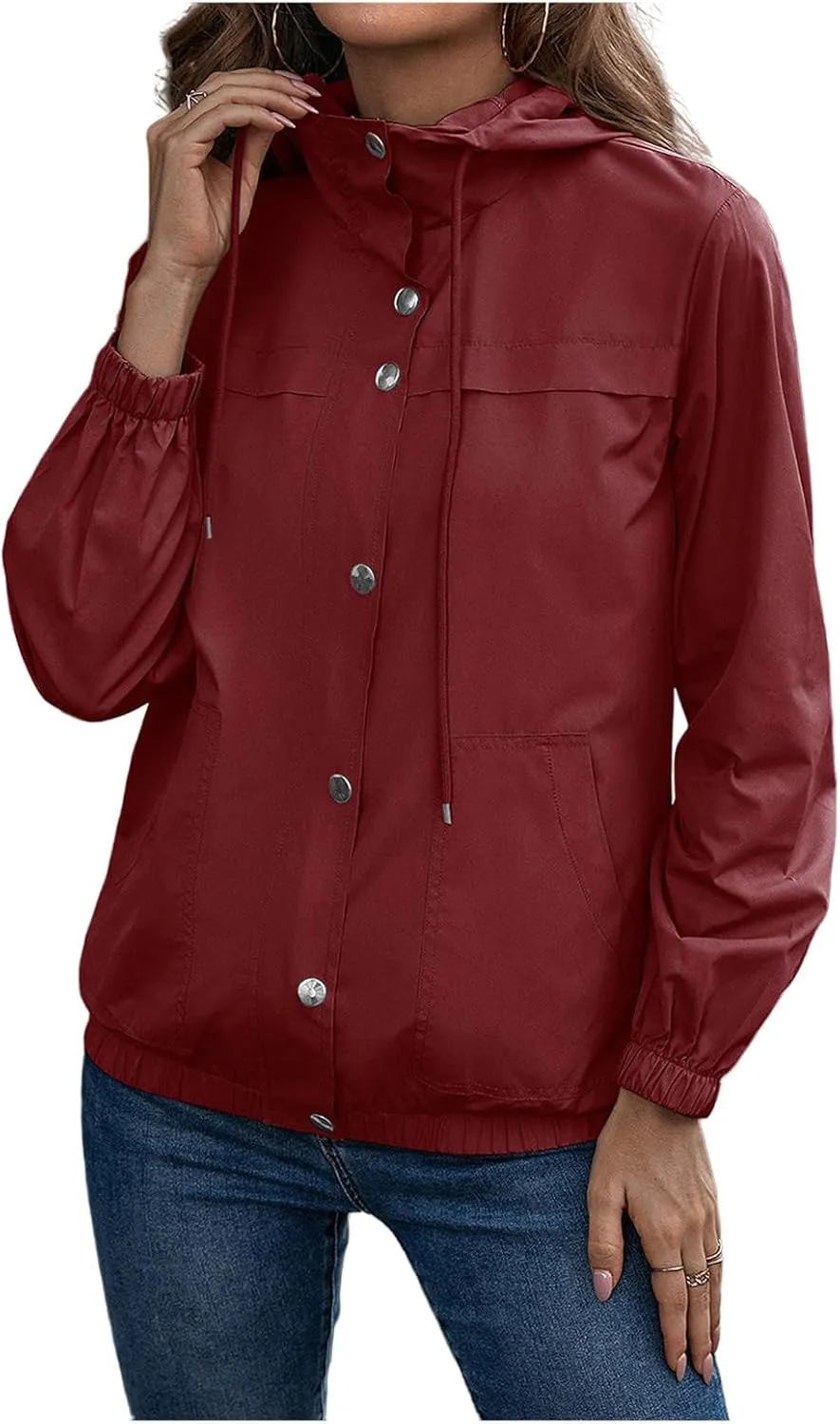 Womens Rain Jacket with Hood Waterproof Anorak Hooded Raincoat Long Sleeve Winter Warm Smooth Lightweight Outdoor Coat
