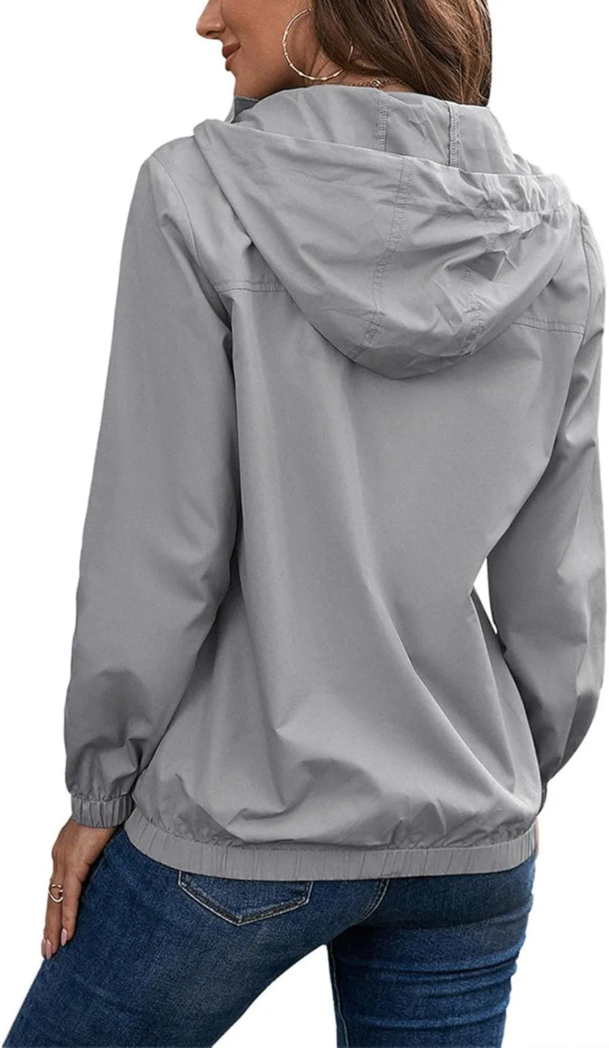 Womens Rain Jacket with Hood Waterproof Anorak Hooded Raincoat Long Sleeve Winter Warm Smooth Lightweight Outdoor Coat
