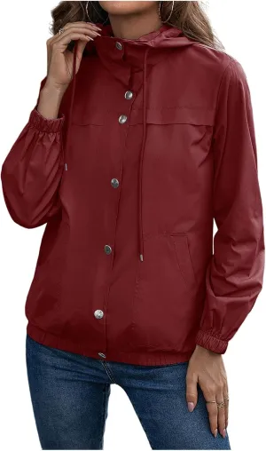 Womens Rain Jacket with Hood Waterproof Anorak Hooded Raincoat Long Sleeve Winter Warm Smooth Lightweight Outdoor Coat