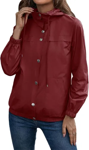 Womens Rain Jacket with Hood Waterproof Anorak Hooded Raincoat Long Sleeve Winter Warm Smooth Pocket Travel Spring