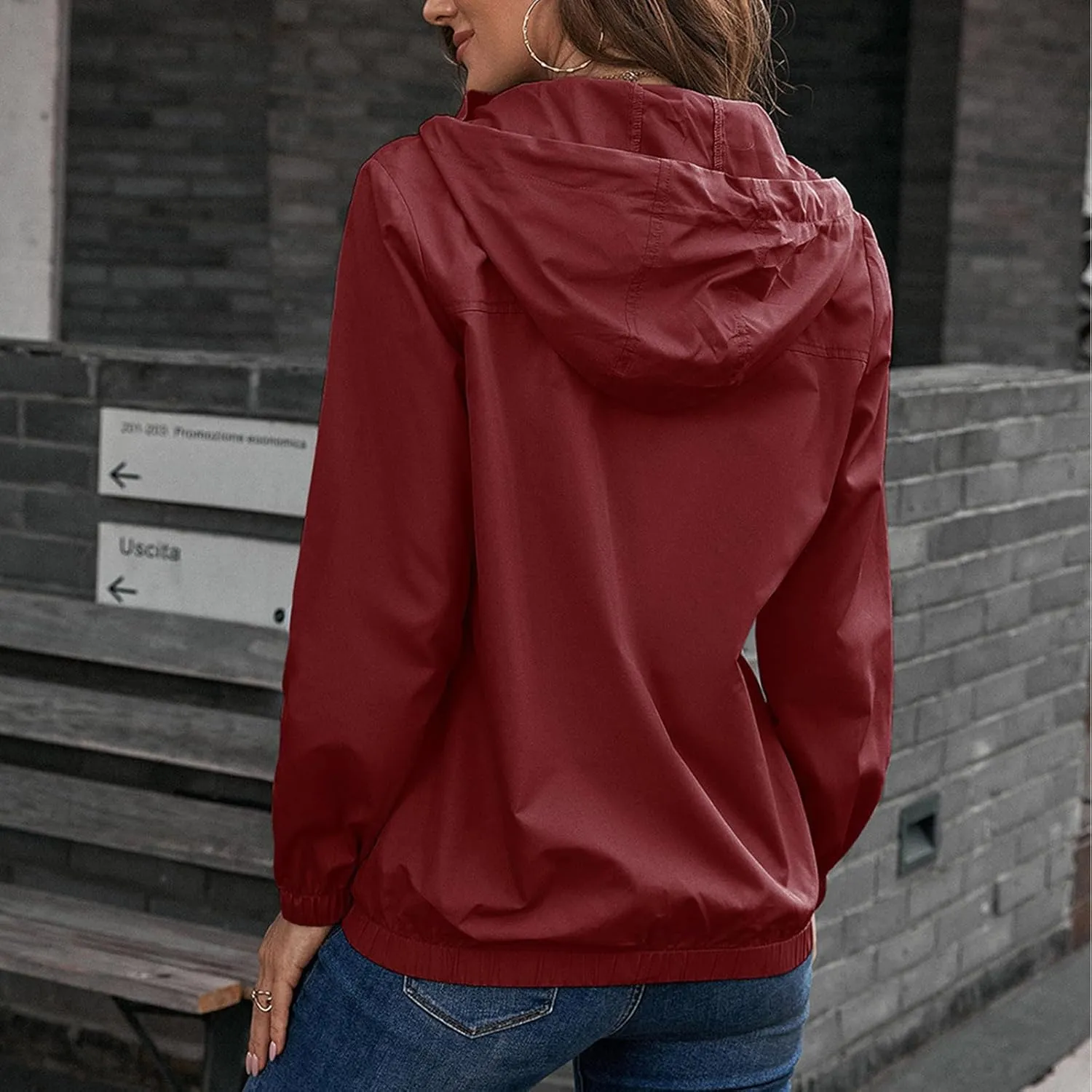 Womens Rain Jacket with Hood Waterproof Anorak Hooded Raincoat Long Sleeve Winter Warm Smooth Pocket Travel Spring