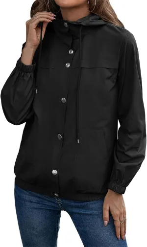 Womens Rain Jacket with Hood Waterproof Anorak Hooded Raincoat Long Sleeve Winter Warm Smooth Pocket Travel Spring