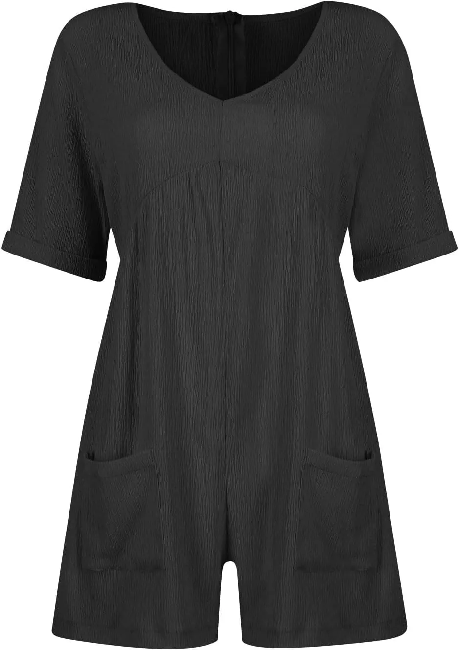 Womens Rompers for Summer Short Sleeve V Neck Short Jumpsuits with Pockets Casual Loose Overall Shorts Beach Outfits