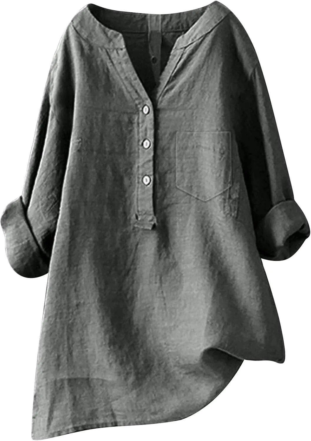 Womens Short Sleeve Cotton Linen Shirts Casual V Neck Dressy T-Shirt Boho Loose Summer Tshirt