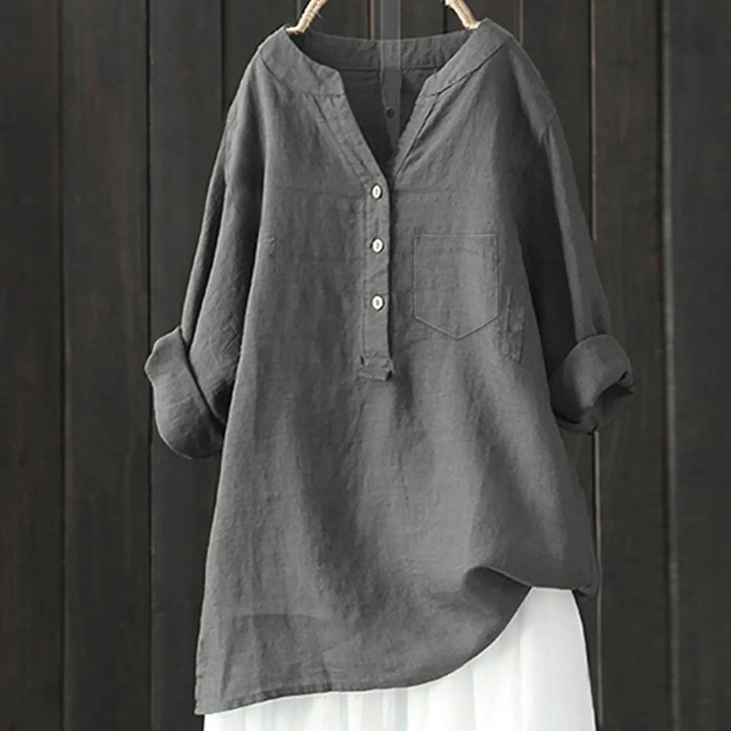 Womens Short Sleeve Cotton Linen Shirts Casual V Neck Dressy T-Shirt Boho Loose Summer Tshirt