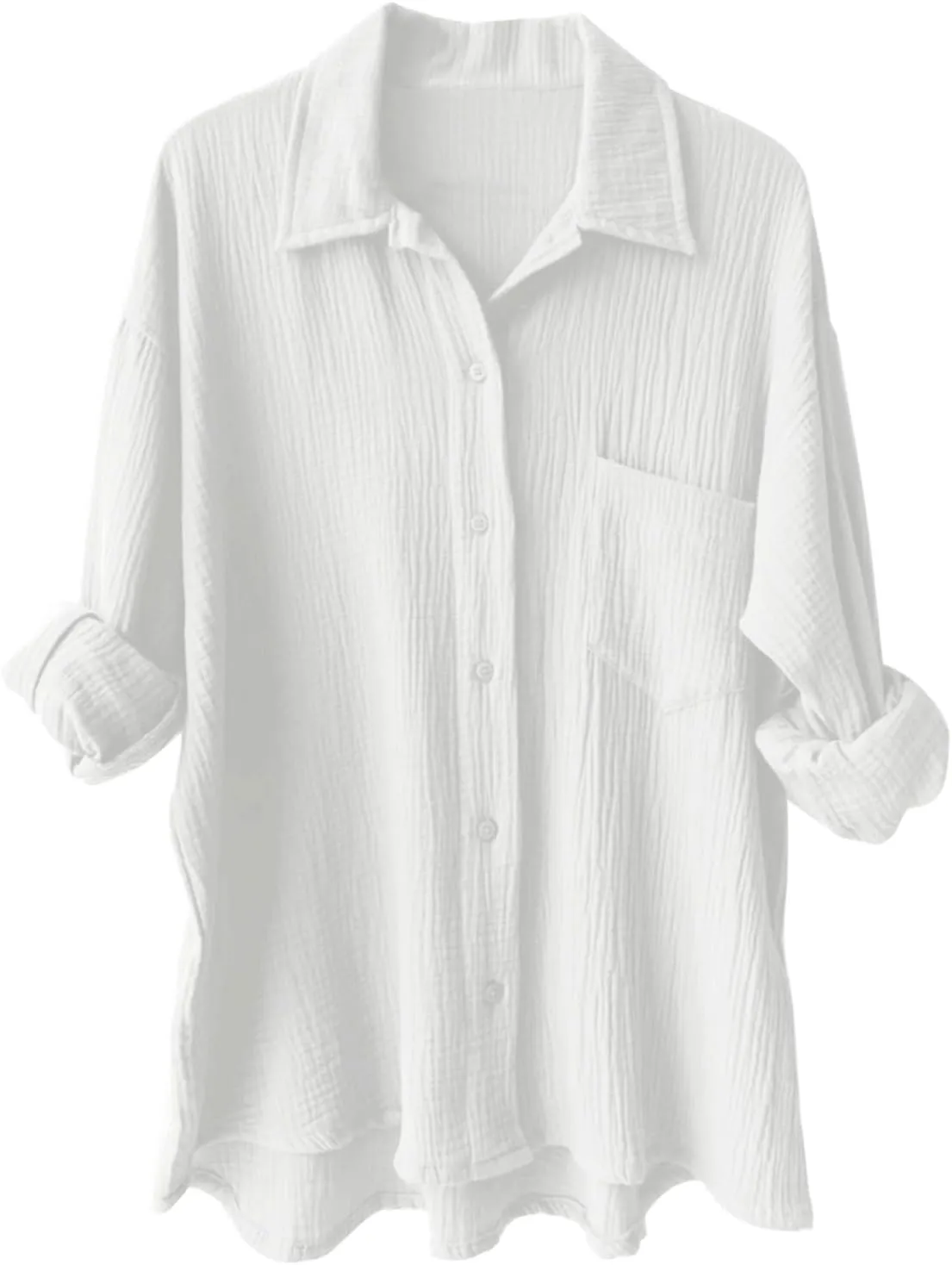 Womens Short Sleeve Linen Shirt Casual Round Neck Oversized T Shirts Button Up Loose Fit Summer Tee Tops