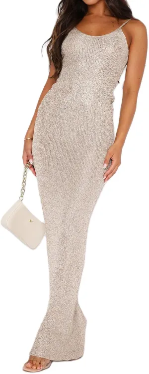Women's Sleeveless Bodycon Slip Dress Ribbed Knit Sparkle Spaghetti Strap Backless Maxi Long Dresses