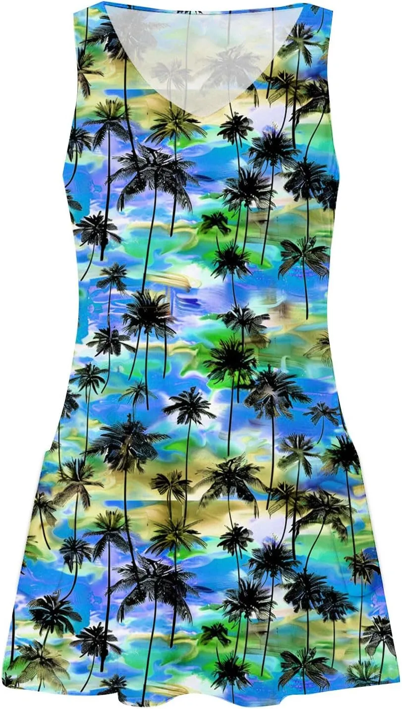 Womens Sleeveless Floral Sundress Casual Summer Dress Beach Vacation Dress Lightweight A-Line Tank Dresses