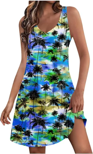 Womens Sleeveless Floral Sundress Casual Summer Dress Beach Vacation Dress Lightweight A-Line Tank Dresses