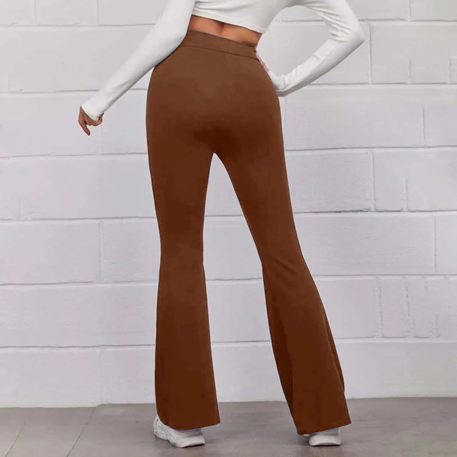 Women's Solid Casual Elastic High Waisted Yoga Sweatpants Stretch Soft Comfy Straight Wide Leg Trousers with Pockets
