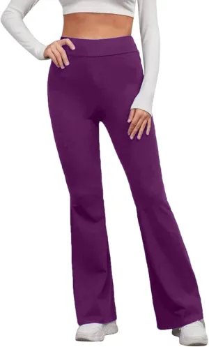 Women's Solid Casual Elastic High Waisted Yoga Sweatpants Stretch Soft Comfy Straight Wide Leg Trousers with Pockets