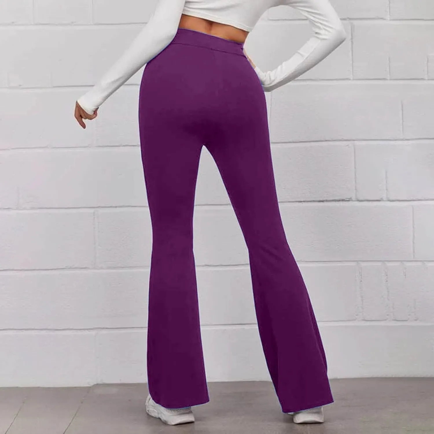 Women's Solid Casual Elastic High Waisted Yoga Sweatpants Stretch Soft Comfy Straight Wide Leg Trousers with Pockets