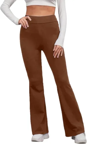 Women's Solid Casual Elastic High Waisted Yoga Sweatpants Stretch Soft Comfy Straight Wide Leg Trousers with Pockets
