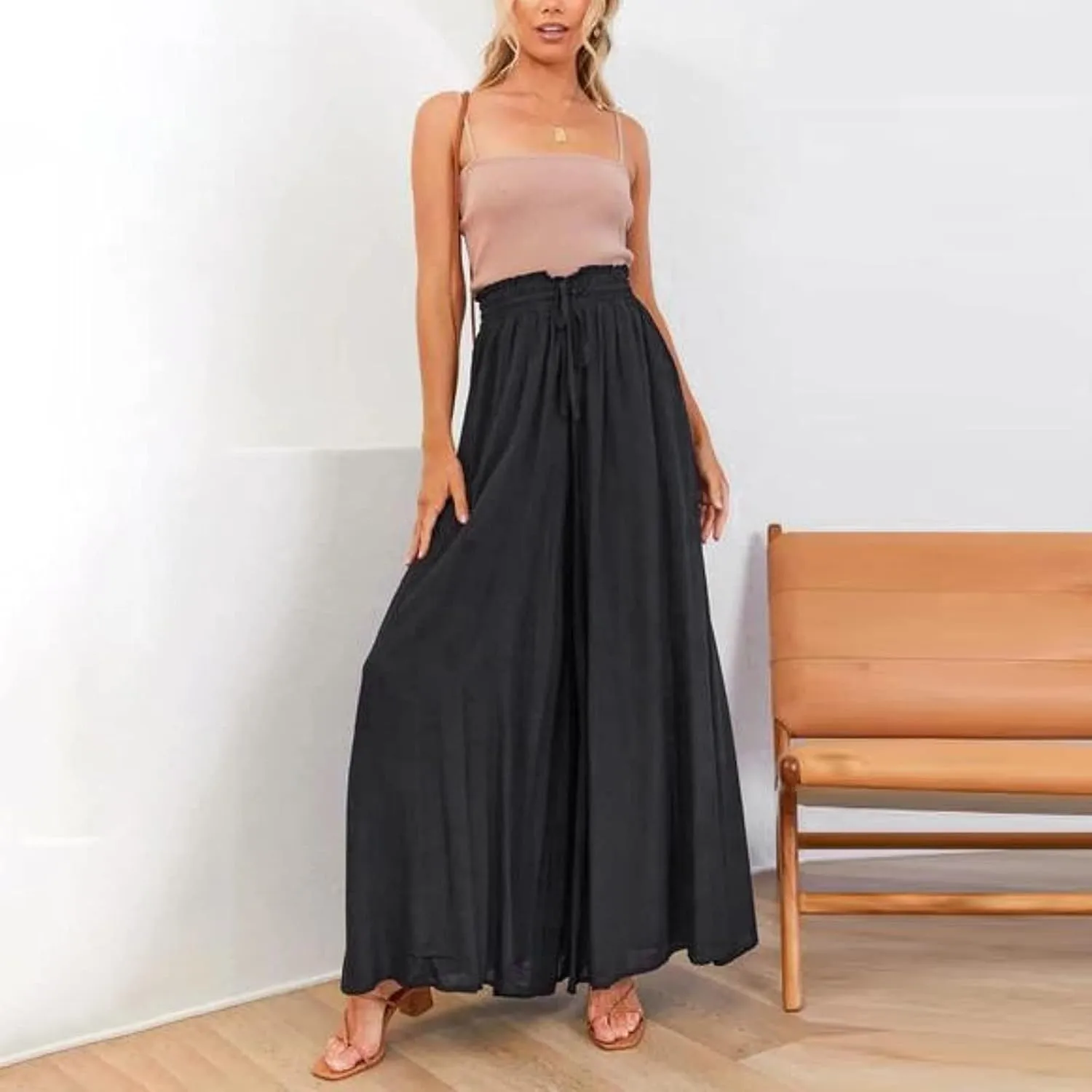 Women's Solid Flowy High Waist Yoga Trousers 2023 Elegant Soft Comfy Lightweight Plus Size Baggy Pants