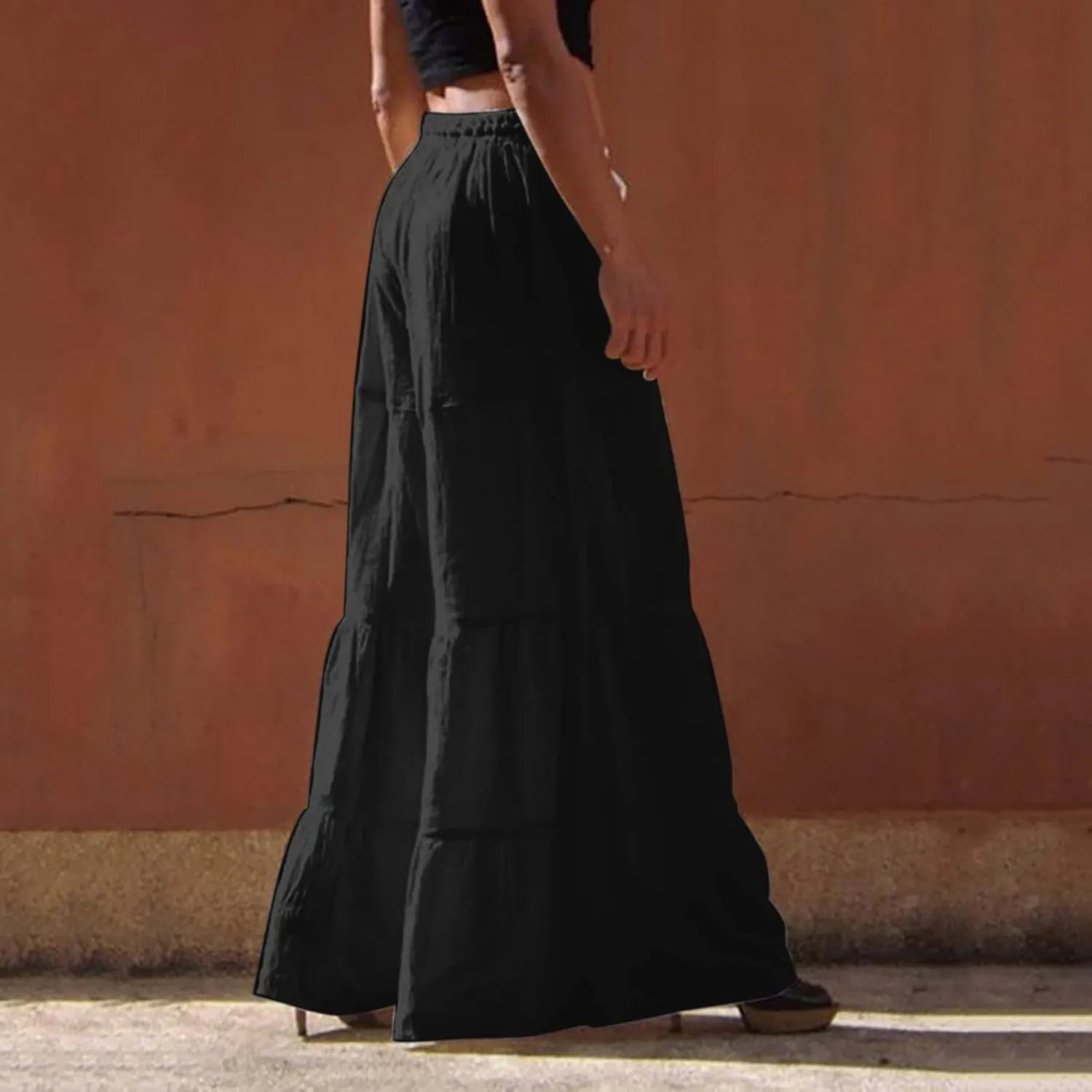 Women's Solid Trendy High Waist Drawstring Pants with Pockets for Summer Beach Vacation Plus Size Baggy Yoga Pants