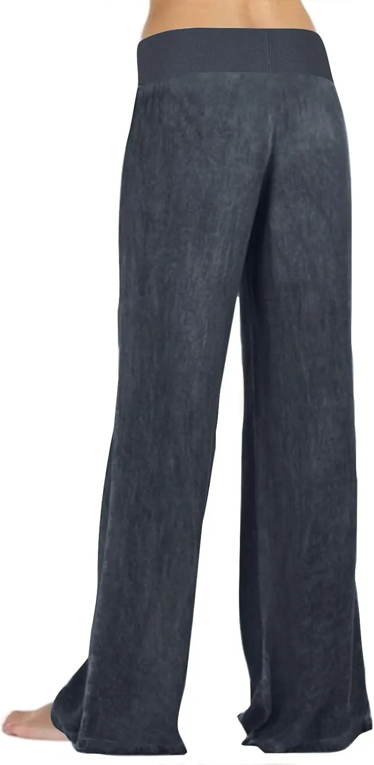 Women's Solid Wide Leg Pants Casual Elastic High Waist Joggers Straight Workout Sport Trousers Gym Pant with Pocket