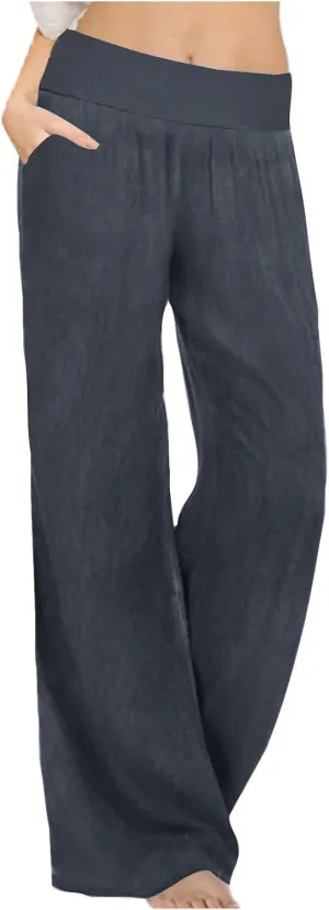 Women's Solid Wide Leg Pants Casual Elastic High Waist Joggers Straight Workout Sport Trousers Gym Pant with Pocket