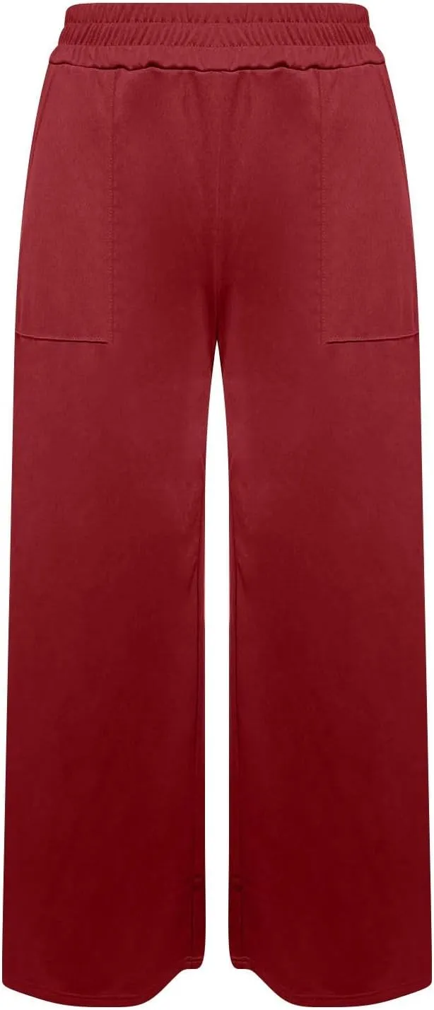 Women's Straight Wide Leg Pants Casual Loose Fit Plus Size Drape Flowy Trousers Soft Lightweight Elastic Waist Jogger Pant
