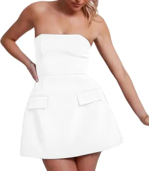 Women's Strapless Tube Mini Dress A Line Bodycon Short Dress Formal Elegant Evening Dresses